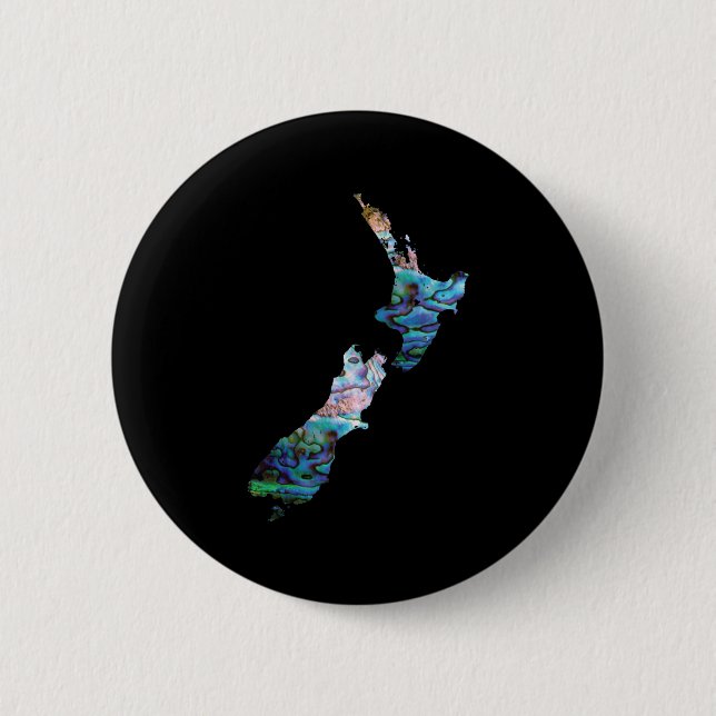 NEW ZEALAND MAP SIMPLE PAUA 2 INCH ROUND BUTTON (Front)