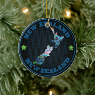NEW ZEALAND MAP SIMPLE PAUA CERAMIC ORNAMENT
