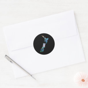 NEW ZEALAND MAP SIMPLE PAUA CLASSIC ROUND STICKER