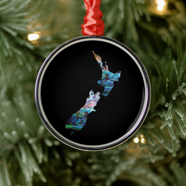 NEW ZEALAND MAP SIMPLE PAUA METAL ORNAMENT (Tree)