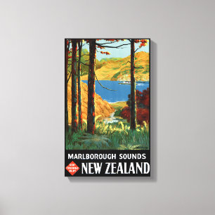 New Zealand Marlborough Sounds Vintage Poster Canvas Print