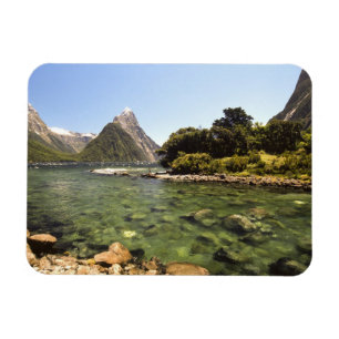 New Zealand, Mitre Peak, & Bowen River entering Magnet