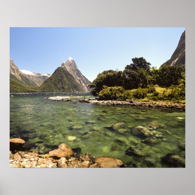New Zealand, Mitre Peak, & Bowen River entering Poster (Front)