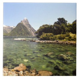 New Zealand, Mitre Peak, & Bowen River entering Tile