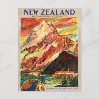 New Zealand Mt. Cook Vintage Travel Poster Postcard