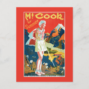New Zealand Mt. Cook Vintage Travel Poster Postcard