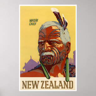 New Zealand Print Maori Chief Poster Travel Art