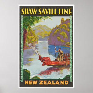 New Zealand Print Vintage Art Travel Poster Retro