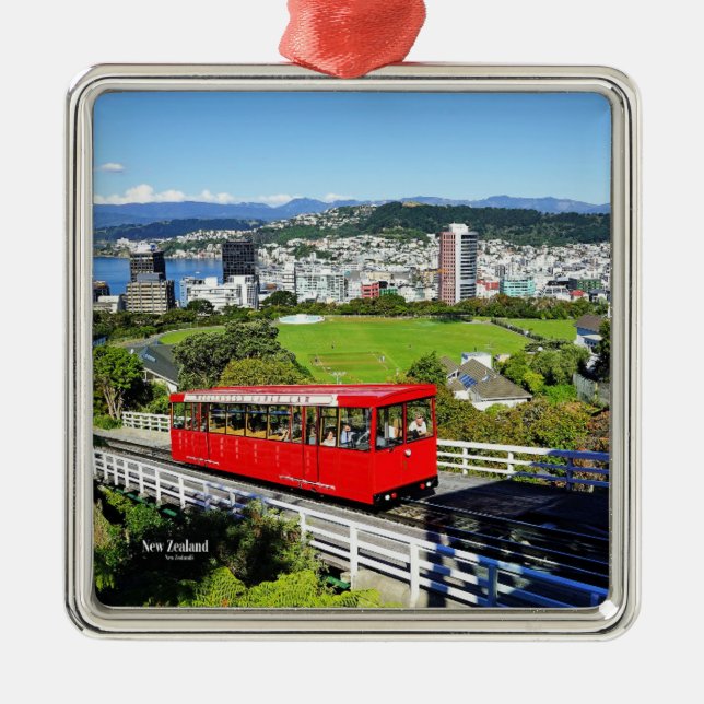 New Zealand, Red Cable Car, Metal Ornament (Front)