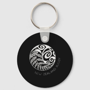 New Zealand Rugby Maori Insred Kiwi & Silver F Keychain