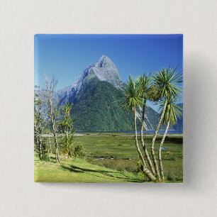 New Zealand, South Island, Mitre Peak, 2 Inch Square Button