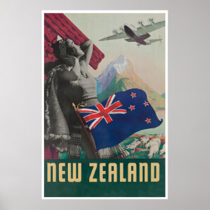 New Zealand Travel Poster Print New Zealand Flag