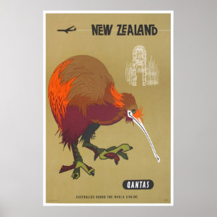 New Zealand Travel Poster Qantas Art Kiwi Print