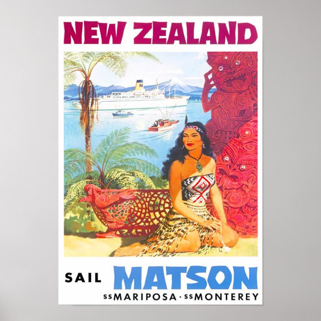 New Zealand vintage travel Poster (Front)