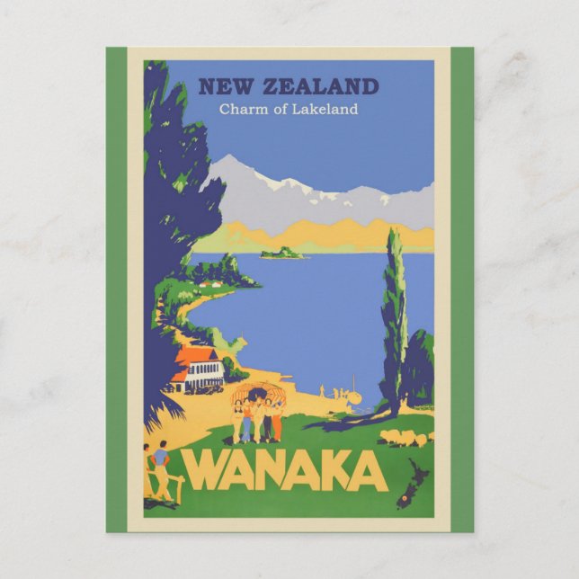 New Zealand Vintage Travel Poster Postcard (Front)