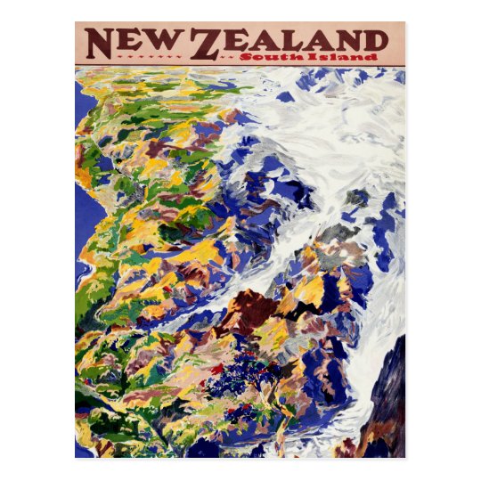 New Zealand Vintage Travel Poster Postcard
