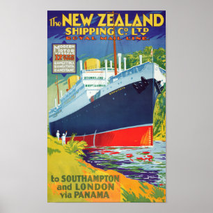 New Zealand Vintage Travel Poster Restored