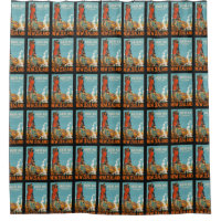 New Zealand vintage travel poster shower curtain
