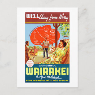 New Zealand Wairakei Vintage Travel Poster Postcard