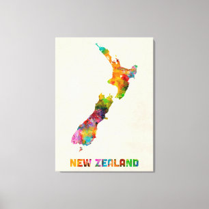 New Zealand, Watercolor Map Canvas Print