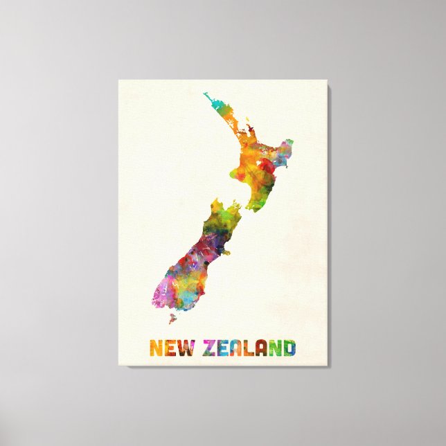 New Zealand, Watercolor Map Canvas Print (Front)