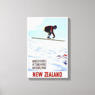New Zealand Winter Sports Vintage Travel Poster Canvas Print