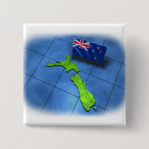 New Zealand with its own flag 2 Inch Square Button
