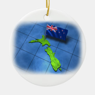 New Zealand with its own flag Ceramic Ornament