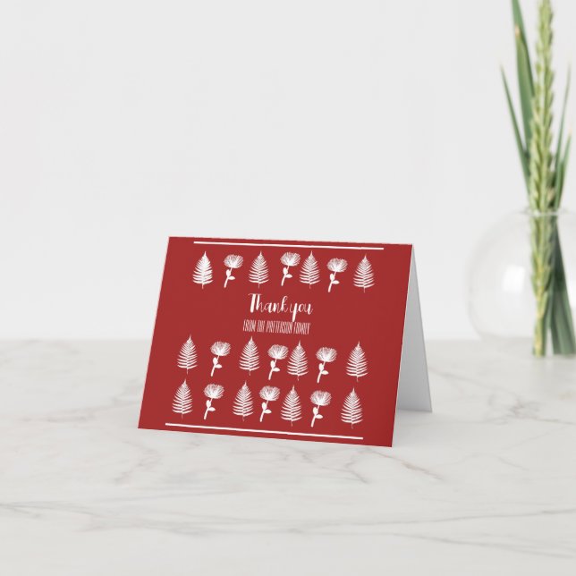 New Zealand Xmas Pohutukawa Flower Red Christmas T Thank You Card (Front)