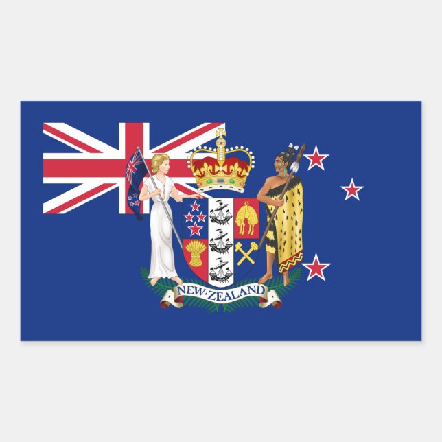 New Zealander Flag & Coat of Arms, New Zealand Sticker (Front)
