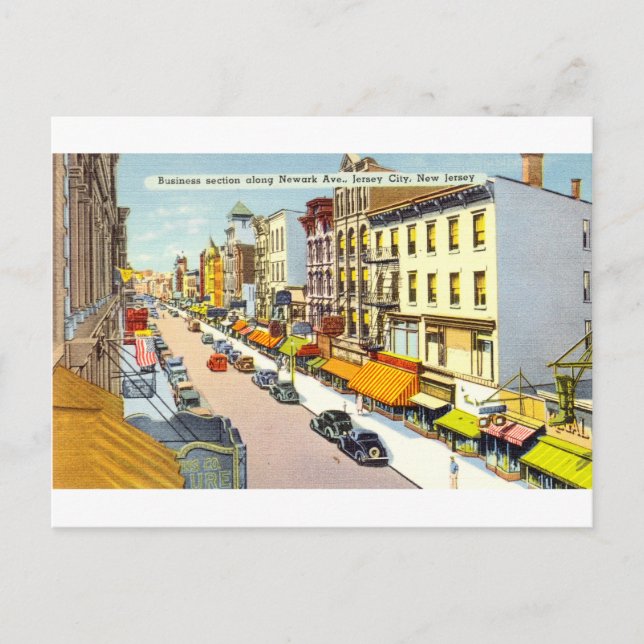 Newark Ave in Jersey City, New Jersey Postcard (Front)
