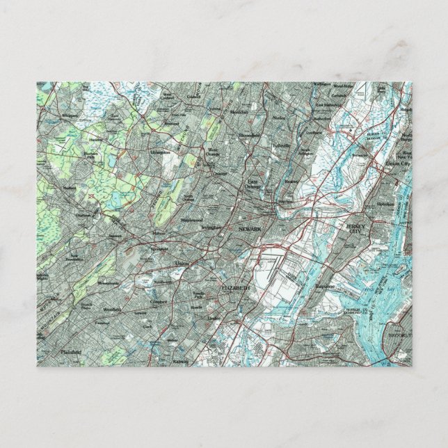 Newark NJ and Surrounding Areas Map (1986) Postcard (Front)