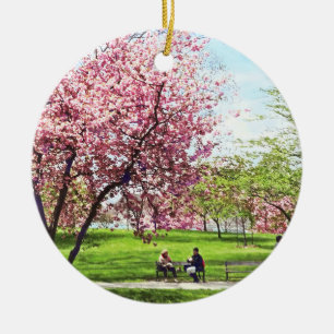 Newark NJ - Lunch and Cherry Blossoms Ceramic Ornament