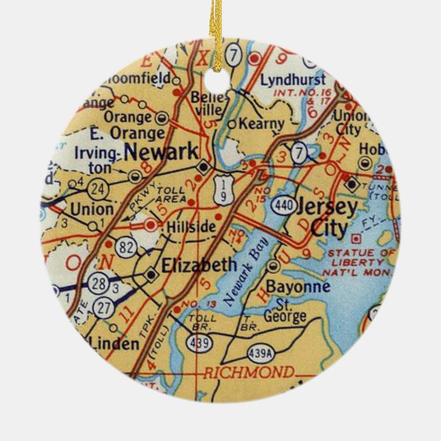 Newark NJ Vintage Map Ceramic Ornament (Back)