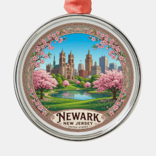 Newark Skyline from Branch Brook Park New Jersey Metal Ornament
