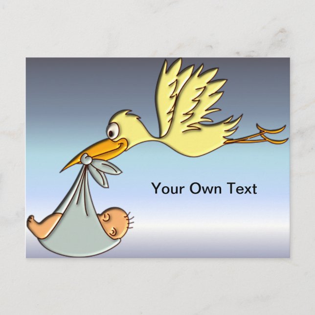 Newborn Baby Arrival - A Flying Stork Delivery Postcard (Front)