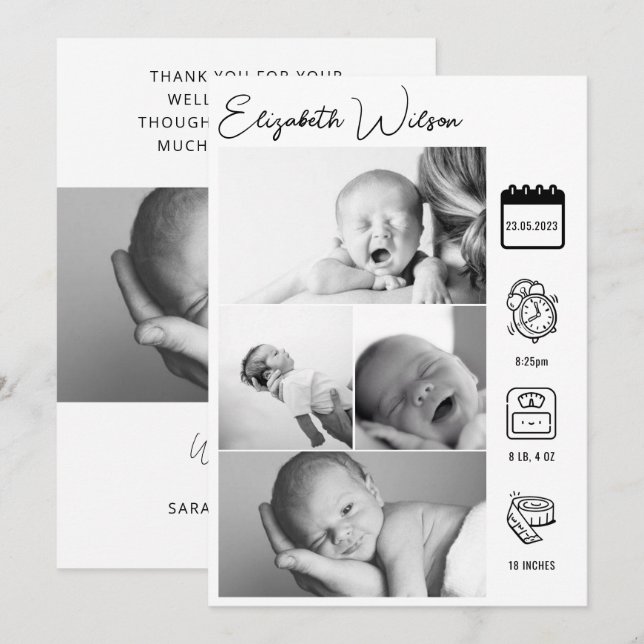 Newborn Baby Birth Announcement Photo Collage (Front/Back)