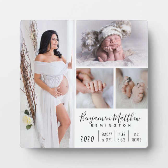 Newborn Baby Birth Stats Photo Collage  Plaque (Front)