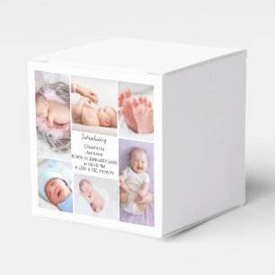 Newborn Baby Birth Stats & Photo Collage Plaque Favor Box