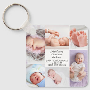 Newborn Baby Birth Stats & Photo Collage Plaque Keychain