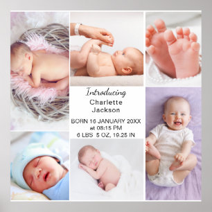 Newborn Baby Birth Stats & Photo Collage Plaque Poster