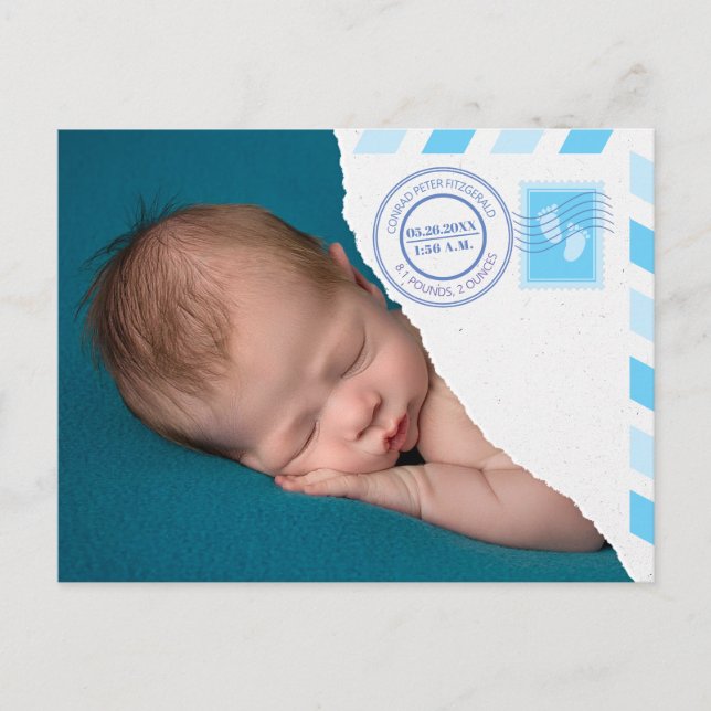 Newborn Baby Boy Announcement Postcard (Front)