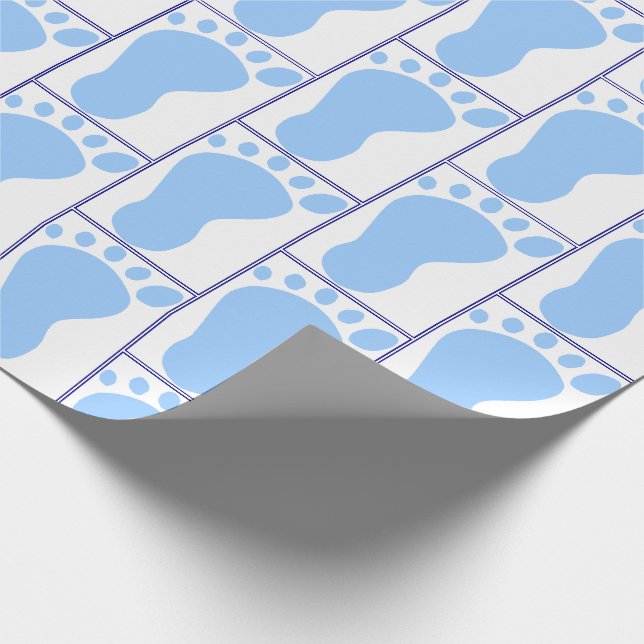 Newborn Baby Boy Blue Foot impression Wrapping Paper (Corner)