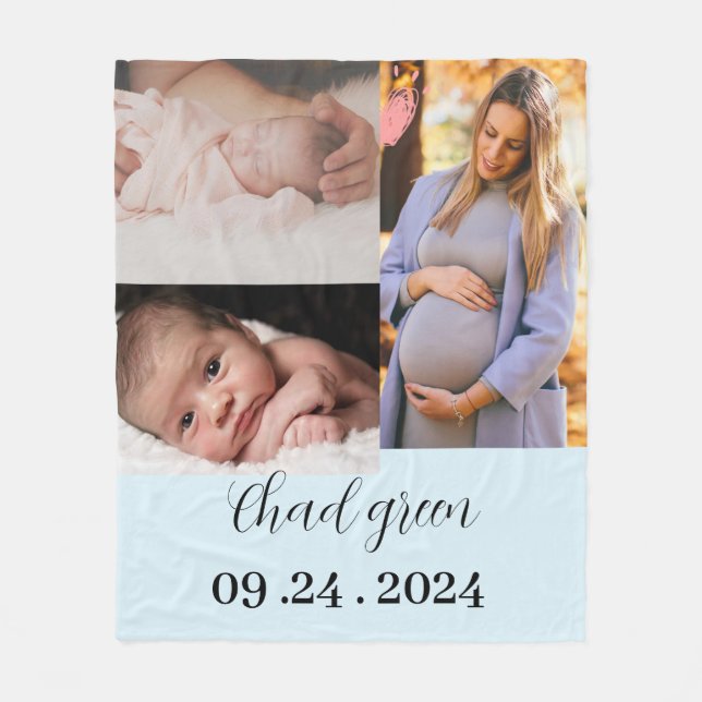  Newborn baby boy blue  photo keepsake  Fleece Blanket (Front)