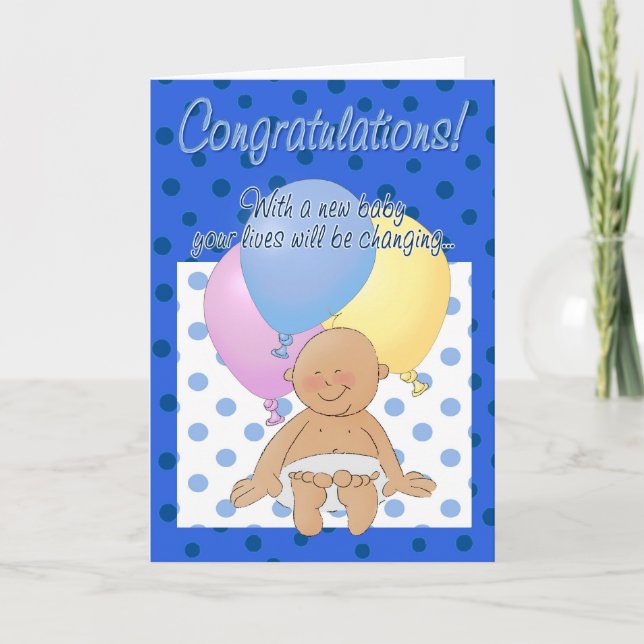 Newborn baby boy congratulations cartoon card (Front)
