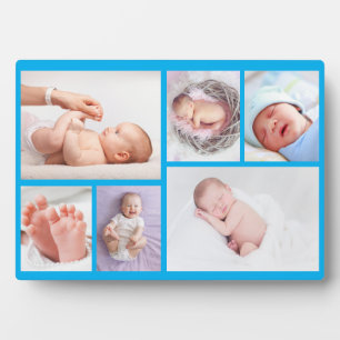 Newborn baby boy Personalized 6 Photo blue Plaque