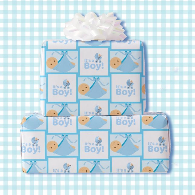 Newborn Baby Boy Shower Cute Pastel Blue Wrapping Paper (Creator Uploaded)