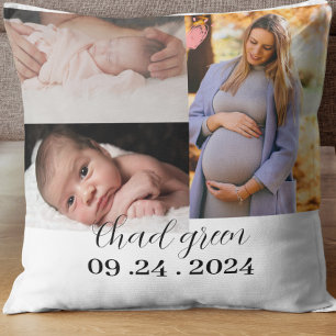  Newborn baby boy white photo keepsake mom-to-be  Throw Pillow