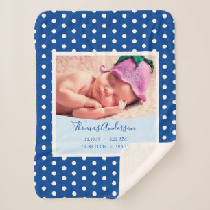 Newborn Baby Boy with Birth Stats and Photo Sherpa Blanket