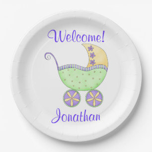 Newborn Baby Buggy Welcome Name Personalized Paper Plate